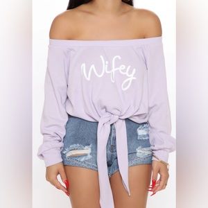 Fashion Nova - Off Shoulder, Crop Wifey Top. Size Medium